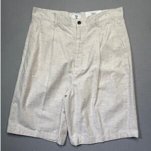 Mode of One Men's Oversized Speckled Textured Shorts, Ecru Donegal 34 $60